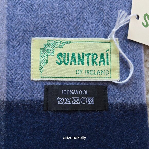 NWT Wool Blue & Grey Plaid Scarf Suantrai of Ireland - Picture 2 of 10